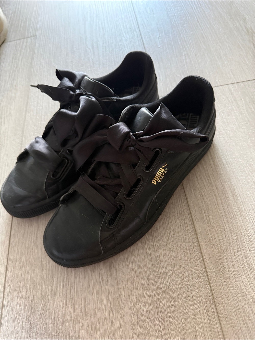 Puma Women's Black Satin Ribbon Sneakers - Picture 2 of 2